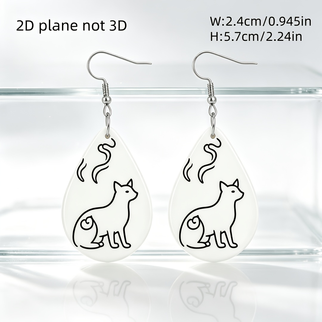 Trending Minimal Cat Teardrop Dangle Earrings, Cute Jewelry